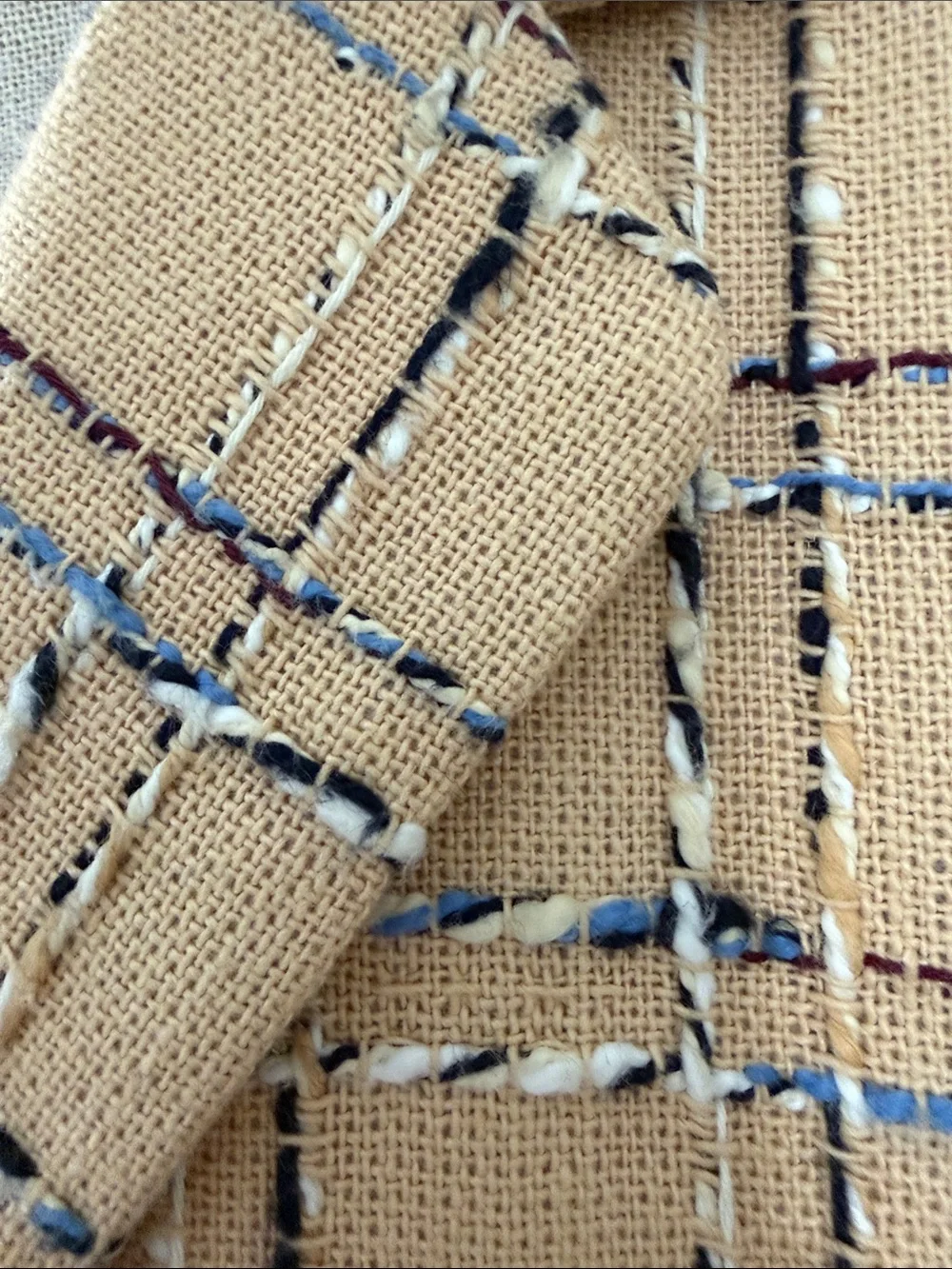 Tory Burch Beige Plaid Tweed Blazer with Navy Accents